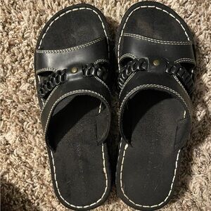 Vintage Y2K Black Leather Platform Sandals Size 7